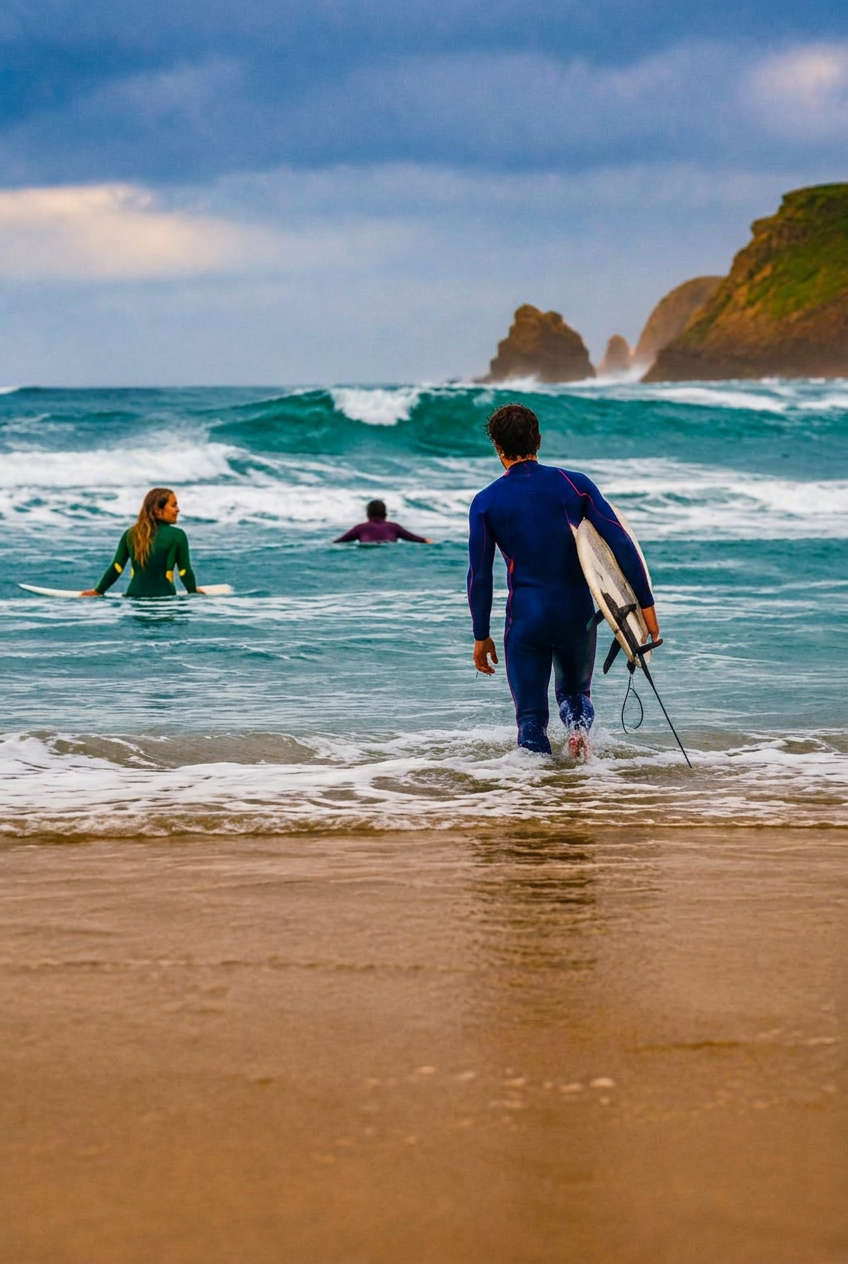 Surfisti entrano in acqua insieme